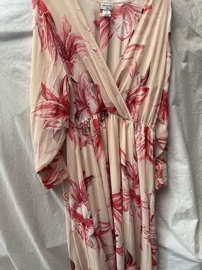Alexa B Blush Floral Wrap Maxi Dress with Red Floral Accents
